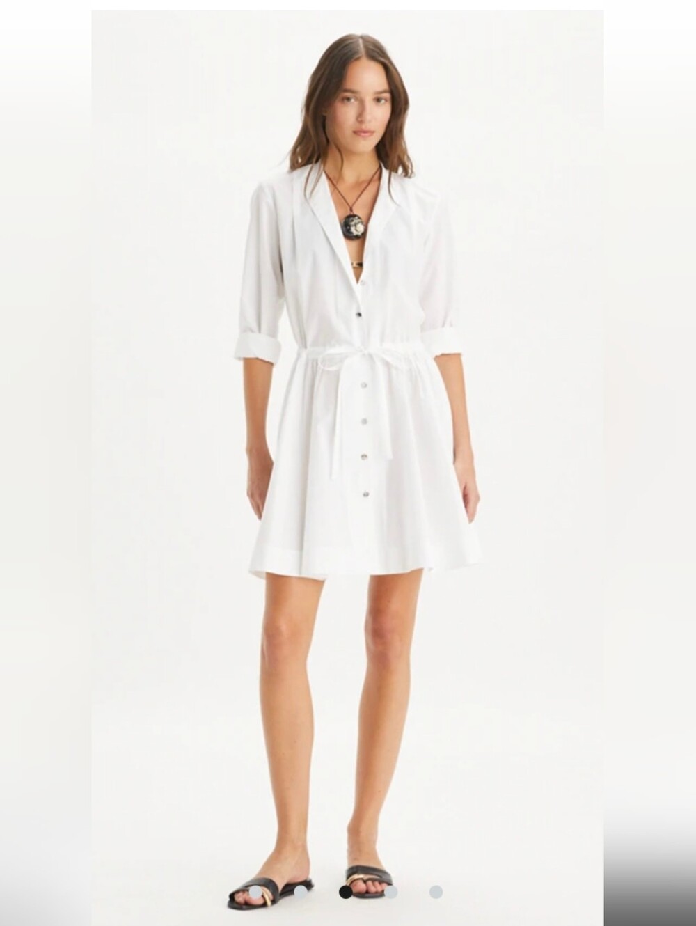 NWT Tory Burch Cotton White Stud-Button Mini Long Sleeve Shirt Dress
